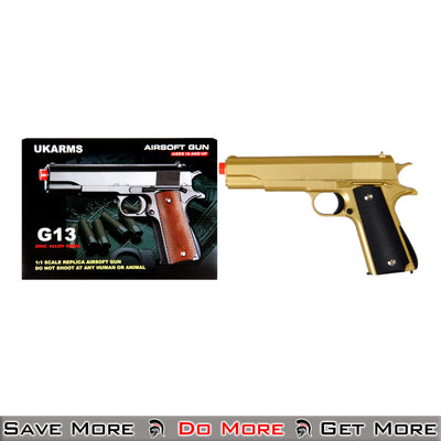 UK Arms 1911 Metal Spring Powered Airsoft Pistol Gold Box
