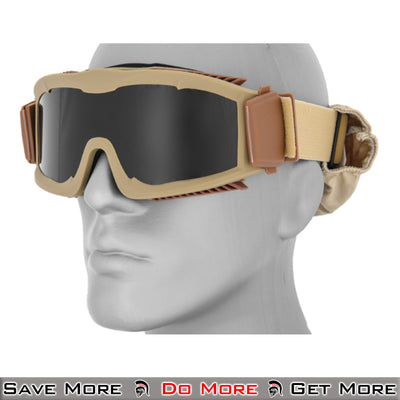 Lancer Tactical Airsoft Safety Goggles - Eye Protection Tan Tinted Angle on Model