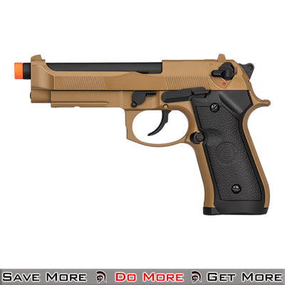 Double Bell M92 GBB Airsoft Gas Powered Pistol Facing Gold Left