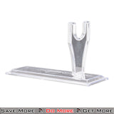 Double Bell Transparent Polymer Pistol Display Stand Facing Right