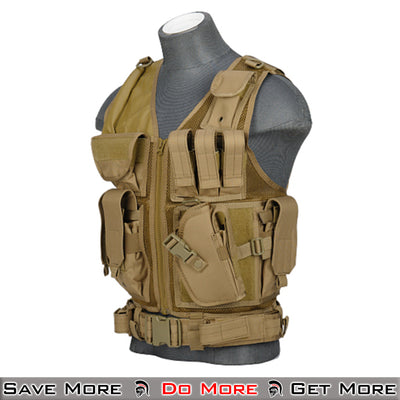 Lancer Tactical Cross Draw Airsoft Vest Plate Carrier Tan Front Side