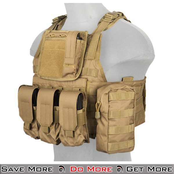 Lancer Tactical Vest Airsoft Tactical Plate Carrier Tan Front Angle