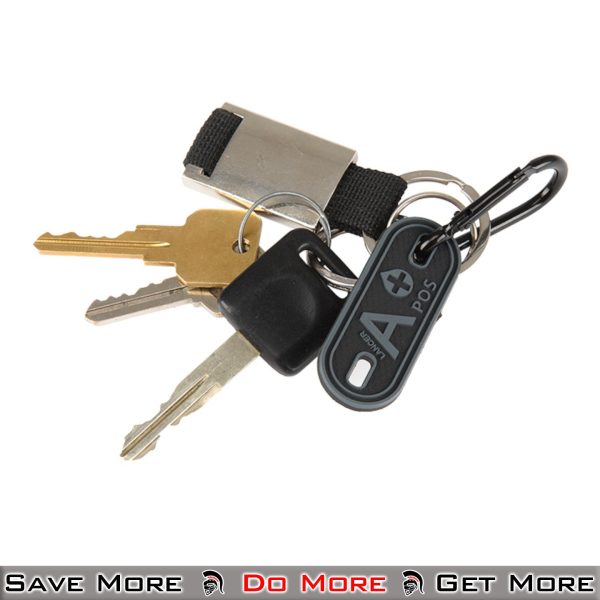 Lancer Tactical PVC O+ Blood Type Hang Tags - Black On a Keychain