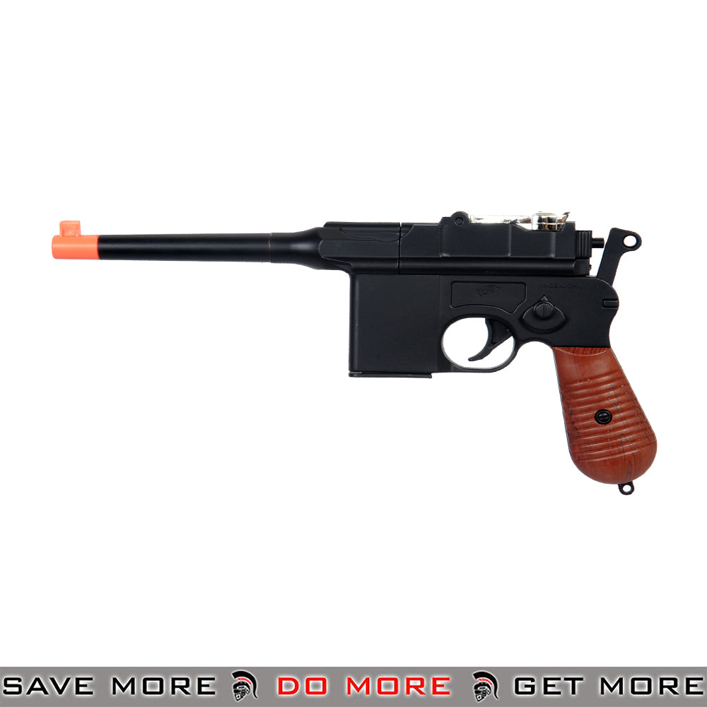 UKARMS M32 C96 Broomhandle Mauser Polymer Replica Spring Pistol - Black Air Spring Rifles- ModernAirsoft.com