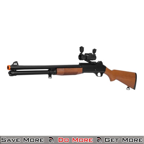 UK Arms Spring Shotgun (Color: Wood) Pump Action Tactical Airsoft Spring Shotgun Left Angle