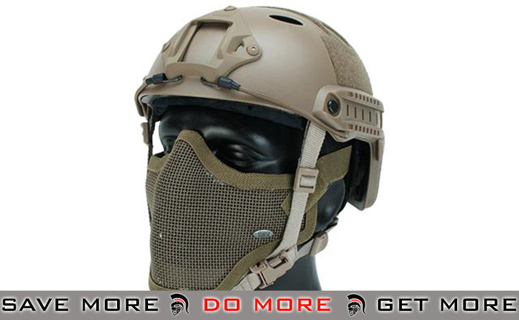 PJ Type Bump Helmet by 6mmProShop Package with Carbon Gen.1 Strike Mask - Tan Head - Helmets- ModernAirsoft.com